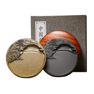 歙砚老宋坑黄鱼子博弈山水砚台书法专用抄经文房四宝收藏礼品文房