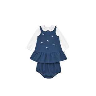 BLUEDOG蓝狗韩国新春季款长袖连衣裙女童宝宝翻领内搭套装