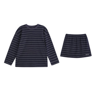 LEOHAPPY女童套装2026新款儿童长袖t恤条纹半身裙裤中休闲两件套
