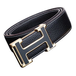 高档皮带男士真皮整张纯牛皮正品休闲中青年平滑扣内穿裤腰带潮流