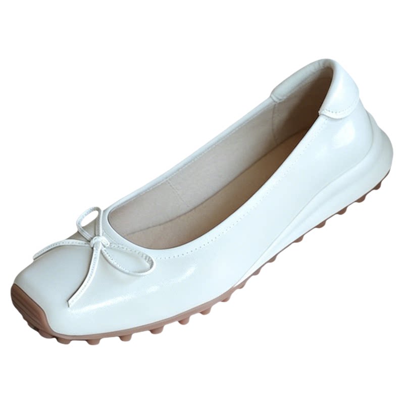 壹家shoes001075牛皮3cm单鞋女2026新款平底春季方头芭蕾浅口女鞋