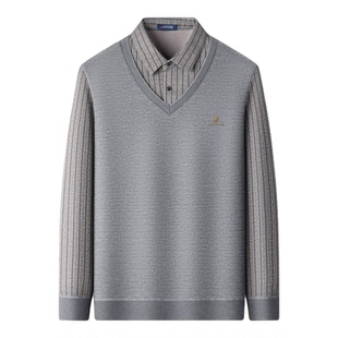 [加绒内里]梦特娇秋冬季男士假两件毛衣羊毛打底加厚保暖针织衫Z