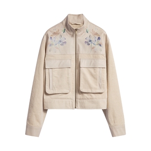 Desigual26春夏新品宽松仿皮印花拼接灯芯绒长袖女式外套