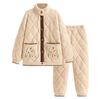 夹棉睡衣女冬三层加厚加棉高级感