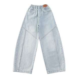 女童加厚绒裤子一体绒弯刀裤2025新款冬季加厚拼接贴标儿童牛仔裤