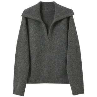 三彩2026春季新款显瘦套头针织衫毛衫宽松大翻领简约长袖休闲M