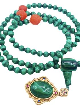 原创天然孔雀石手串吊坠