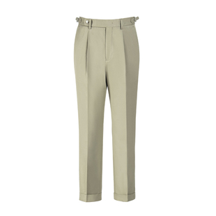 CULTUM 巴黎扣调节褶边卡其布休闲裤男直筒绅士潮流百搭免烫西裤