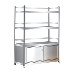 不锈钢厨房置物架微波炉烤箱架子储物柜子家用碗碟收纳餐边柜货架