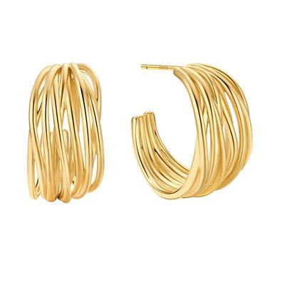 Onchic鎏光丝线耳钉女耳环精致新款秋冬耳饰耳圈法式欧美金色复古