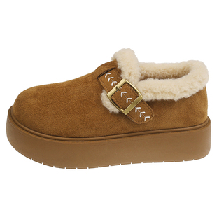 厚底加绒勃肯鞋女鞋子2025新款冬季乐福鞋保暖雪地靴女一脚蹬棉鞋