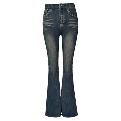 RNBN春秋复古辣妹弹力微喇牛仔裤