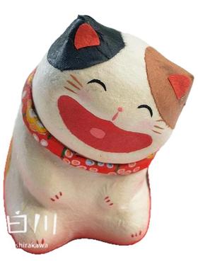 日本进口龙虎作堂和纸陶土大笑猫咪招财猫生日礼物吉祥物车载摆件