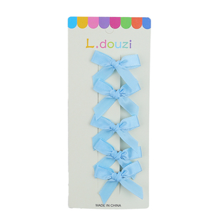 5个装 甜美可爱蓝色格纹蝴蝶结发夹女童夹子儿童发卡头饰宝宝发饰