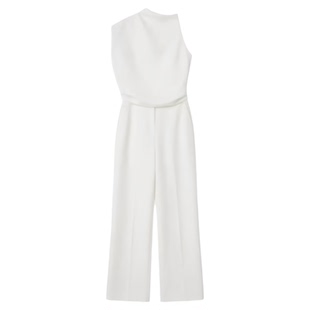 Single shoulder pile collar jumpsuit女士纯色单肩堆堆领连体裤