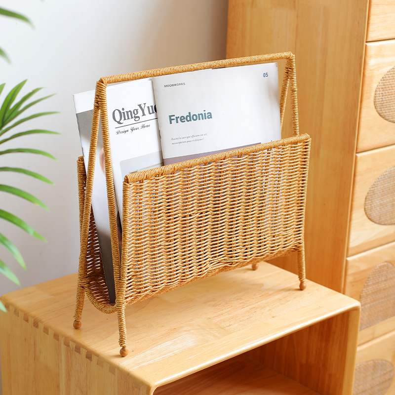 创意仿藤编织民宿咖啡馆房杂志家用书报物样本架筐客厅置收纳