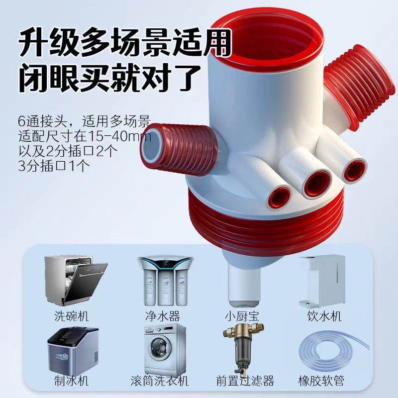 厨房集成下水管六通接头净水器道前置过滤器防臭排水管二合一多图片