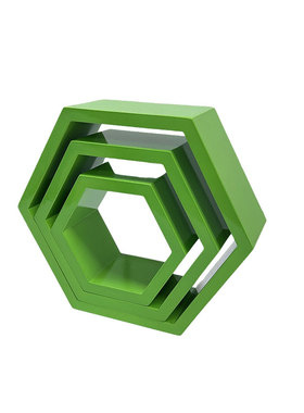 超市货架端头六边木盒陈列道具彩色六边形墙上置物架顶层陈列装饰