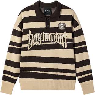 BOYLONDON冬情侣款长袖不规则撞色条纹学院针织毛衣N60025