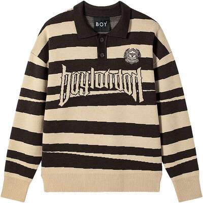 BOYLONDON冬情侣款长袖不规则撞色条纹学院针织毛衣N60025