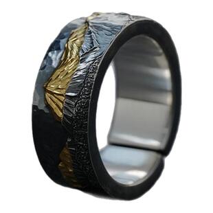 斯吾银饰《梅里雪山》日照金山999纯银戒指男个性复古黄金指环