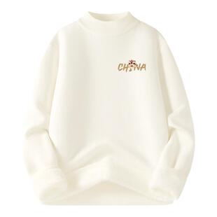 回力白色毛衣男冬季加绒加厚青少年新中式男款半高领内搭针织衫Y