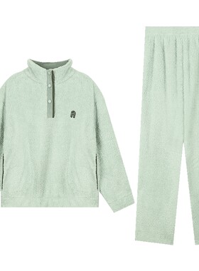 秋鹿珊瑚绒睡衣冬季女加厚加绒卫衣秋冬可外穿家居服长袖长裤套装