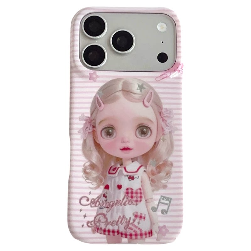 好好生活 ツ韩系ins清新粉条纹金发马尾女孩适用苹果17ProMax手机壳iPhone16新15小众甜美可爱欧美夏日保护
