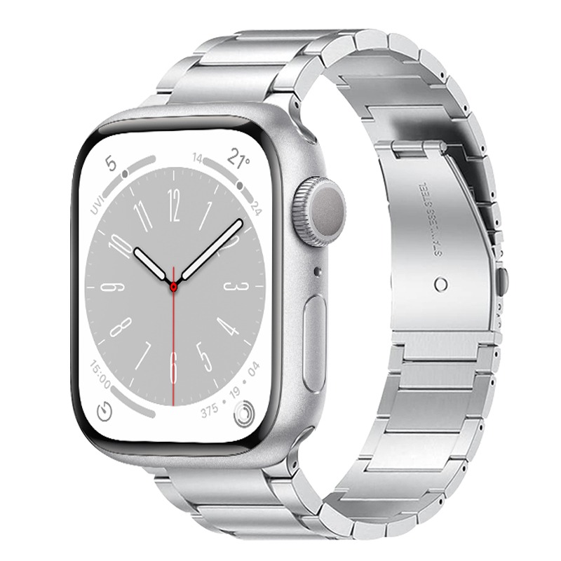 适用applewatch9 ultra表带iwatch三珠钢ultra2不锈钢苹果s9手表8新款S10高级感10男女金属7运动s8夏季