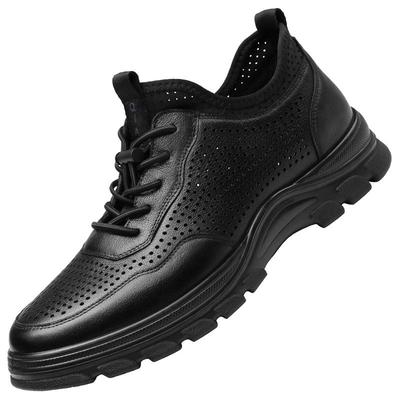 强人3515夏季运动鞋男真皮镂空透气男鞋夏天黑色软底商务运动皮鞋