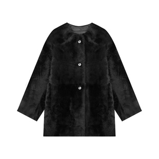 GOLDEN BARRY25秋冬新款时尚保暖圆领口袋皮毛一体拉贡外套151024