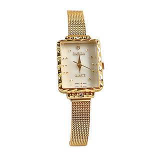 轻奢复古agete同款日本机芯时尚手表长方形雕花小金表石英手表女