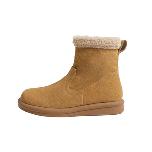 真皮~骄屿 复古保暖毛毛棉鞋女雪地靴短靴东北加绒厚底防滑勃肯鞋