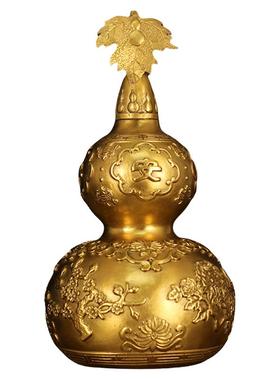 纯黄铜葫芦摆件四季平安招财镇宅开口盖空心客厅办公室玄关装饰品
