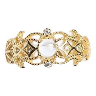 原创手工设计白水晶镀18k金镶嵌戒指女开口可调节时尚复古简约潮