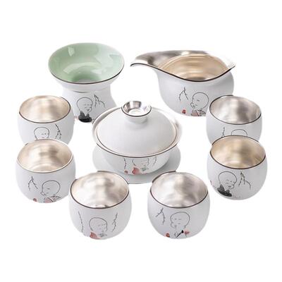 容山堂固德定窑茶具套装鎏金家用功夫茶具盖碗公杯主人杯礼盒套装