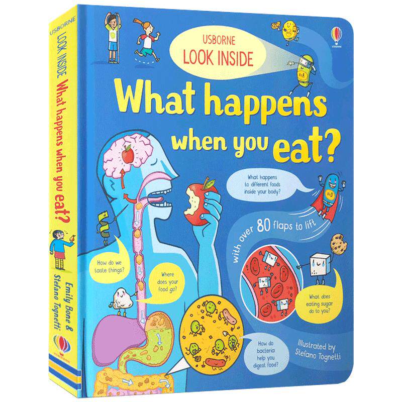英文原版纸板书Look Inside What Happens When You Eat看看你吃东西的时候会发生什么Usborne看里面系列：揭秘各种人体器官