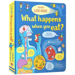 英文原版纸板书Look Inside What Happens When You Eat看看你吃东西的时候会发生什么Usborne看里面系列:揭秘各种人体器官