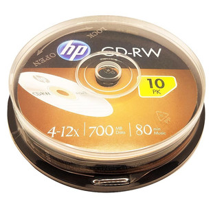 HP/惠普 CD-RW 重复刻录光盘 CD盘光碟可擦写 不可打印 大容量刻录盘 10片桶装 外观银色简约精美 CD刻录光盘
