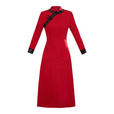 中国风日常连衣裙拼接旗袍加厚