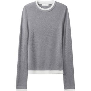 播冬季双色拼接圆领针织衫女假两件修身毛衣DDR4SD5066