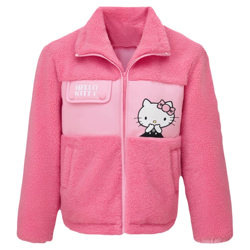 HelloKitty女童中大童粉色凯蒂猫夹棉毛毛外套棉服保暖