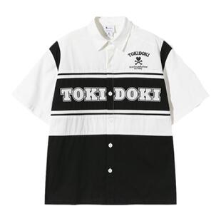 tokidoki夏季复古撞色拼接短袖衬衫男潮牌宽松情侣休闲上衣外套