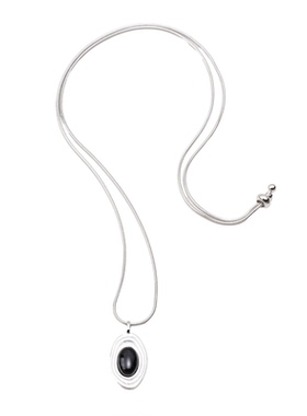 不规则椭圆黑玛瑙项链S925纯银女