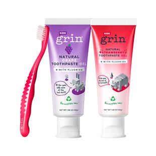 grin儿童牙膏牙刷套装宝宝3一6一12以上含氟防蛀0到-可岁3牙6正品