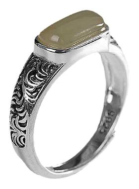 复古时尚925纯银天然玉戒指