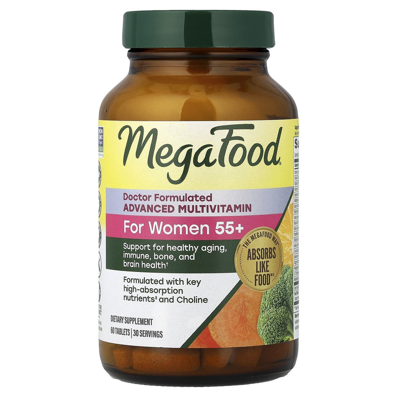 MegaFood女士55+复合维生素片B族维生素B12胆碱钙镁锌大脑骨骼健