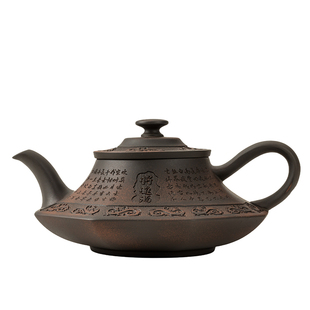建水紫陶凤鸣茶壶手工雕刻将进酒八方云卢壶高档家用送礼泡茶单壶