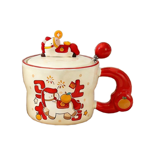 马年陶瓷马克杯马上暴富大吉2026本命年礼物红色杯子带盖勺伴手礼