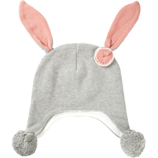 伊米伦婴儿帽子可爱兔耳朵保暖儿童护耳帽秋冬内里棉布宝宝帽子冬